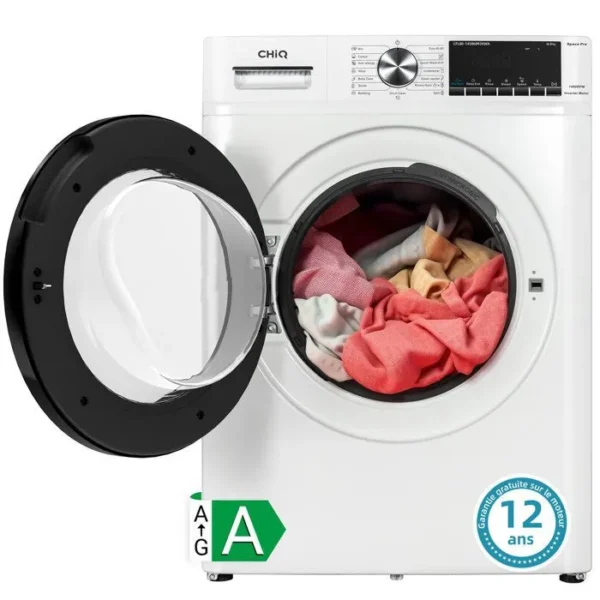 CHiQ Lave-linge CFL80-14586IM3XWA, Chargement frontal 8 kg,1400 tr/min, Programme IA, Fonction vapeur, Lavage rapide 15 min, Blanc