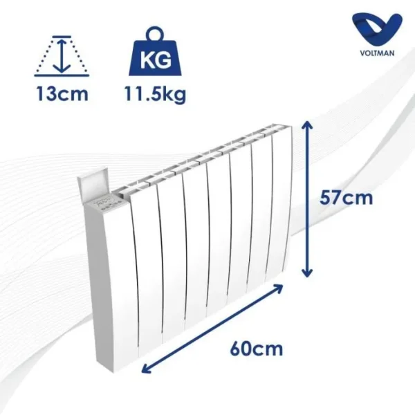 Radiateur électrique fixe à inertie sèche horizontal MANAO en céramique 1500W - thermostat digital LCD - Blanc - VOLTMAN – Image 4
