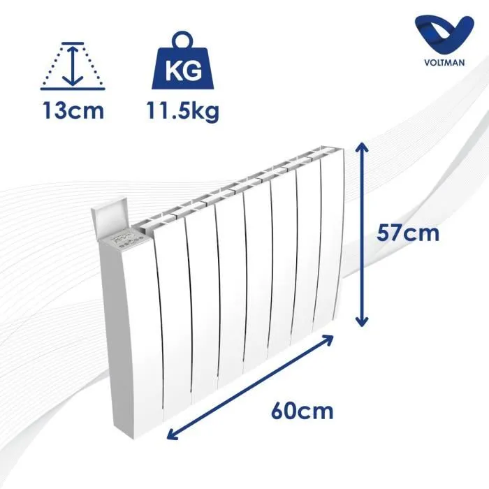 Radiateur électrique fixe à inertie sèche horizontal MANAO en céramique 1500W - thermostat digital LCD - Blanc - VOLTMAN – Image 4