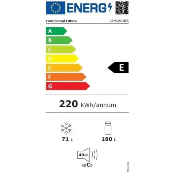 Réfrigérateur congélateur bas CONTINENTAL EDISON - 251L -Total No Frost - Noir - L 55 cm x H 180 cm – Image 5