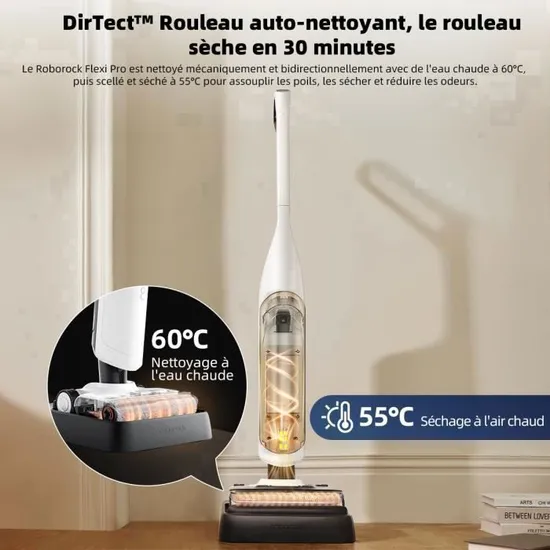 Roborock Flexi Pro Aspirateur Balai Laveur ,Double Nettoyage des Bords, Auto-lavage à L'eau Chaude – Image 4