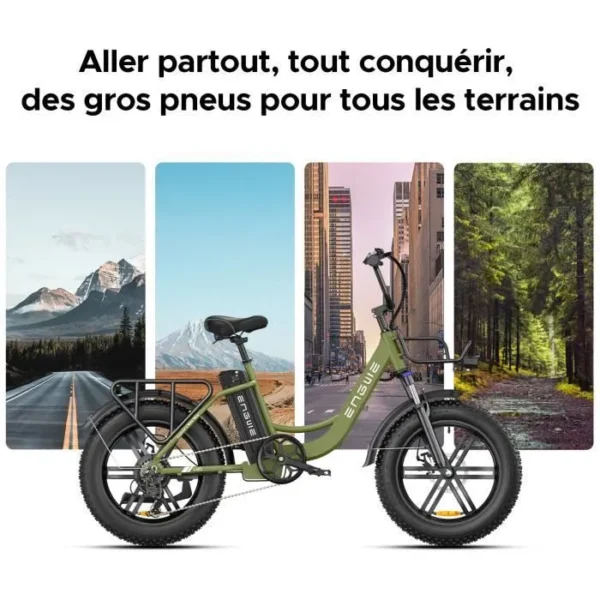Vélo électrique ENGWE L20 Autonomie 140km Moteur 250W Batterie 48V13Ah Amortisseur avant Pneus snow 20 pouces VTC Fat bike Vert – Image 2