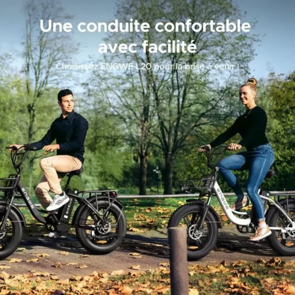 Vélo électrique ENGWE L20 Autonomie 140km Moteur 250W Batterie 48V13Ah Amortisseur avant Pneus snow 20 pouces VTC Fat bike Vert – Image 4