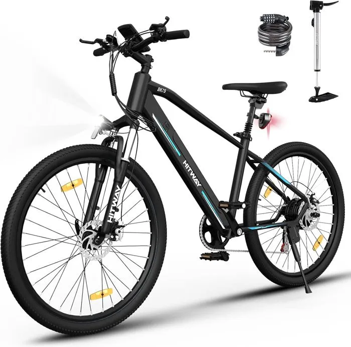 HITWAY Vélo Électrique 26" VAE-Batterie 36V/12Ah-Moteur 250W - 7 Vitesses - VTT Vélo de Montagne - E-BIKE Noir