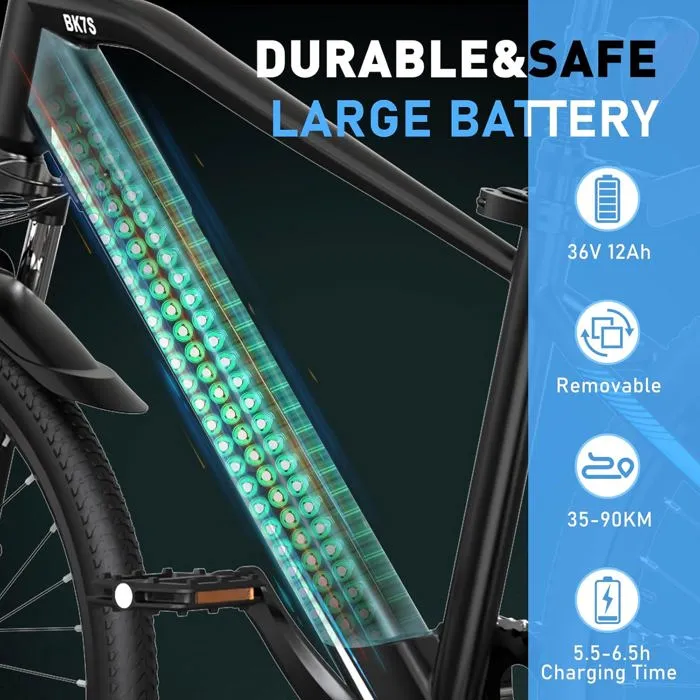 HITWAY Vélo Électrique 26" VAE-Batterie 36V/12Ah-Moteur 250W - 7 Vitesses - VTT Vélo de Montagne - E-BIKE Noir – Image 3
