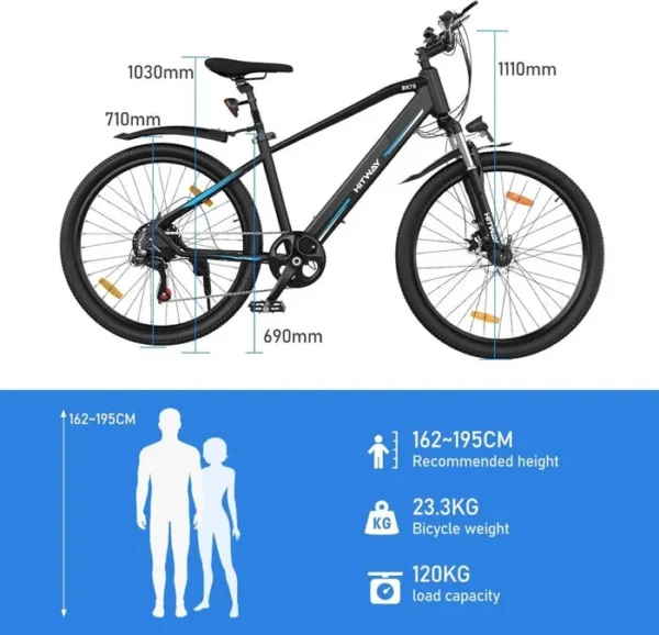 HITWAY Vélo Électrique 26" VAE-Batterie 36V/12Ah-Moteur 250W - 7 Vitesses - VTT Vélo de Montagne - E-BIKE Noir – Image 4