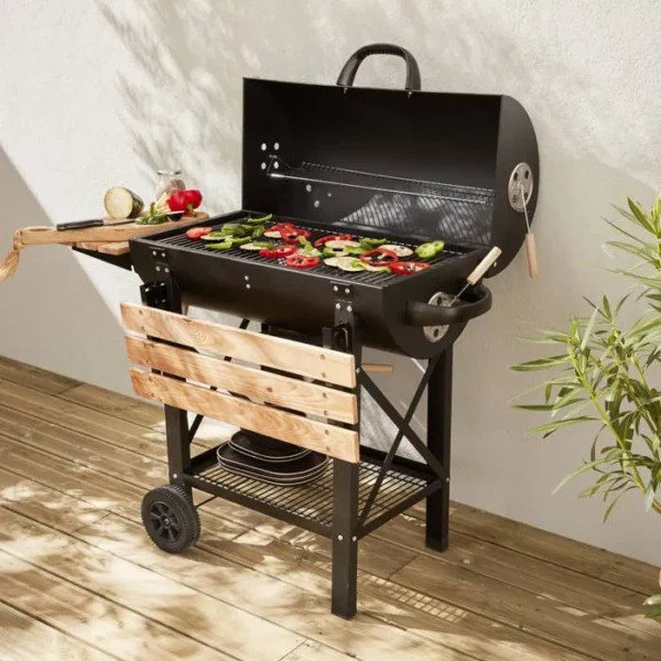 Barbecue américain charbon de bois - Serge noir - Smoker américain avec aérateurs. récupérateur de cendres. fumoir – Image 2