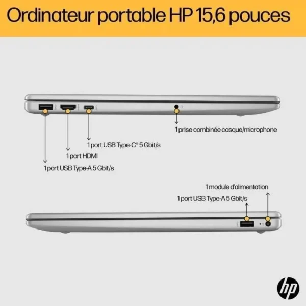 PC Portable HP 15-fc0071nf - Windows 11 - 15,6" FHD - Ryzen 5-7520U - RAM 16Go - Stockage 512Go SSD - AZERTY + Souris – Image 7