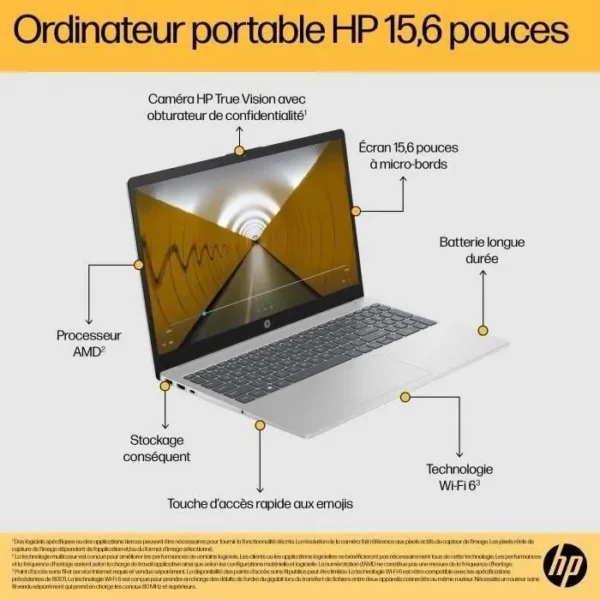 PC Portable HP 15-fc0071nf - Windows 11 - 15,6" FHD - Ryzen 5-7520U - RAM 16Go - Stockage 512Go SSD - AZERTY + Souris – Image 8