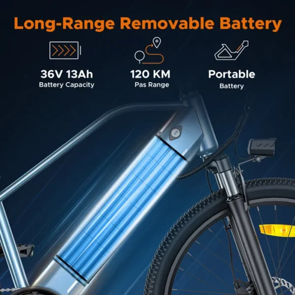 HILLMILES MileTrail 1 - Vélo Électrique 26" - Batterie Amovible 36V 13Ah - Autonomie 100km - Frein à disque hydraulique, Gris – Image 3