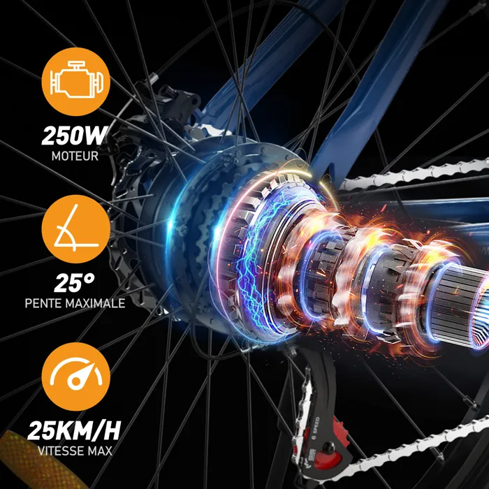 HITWAY Vélo Électrique 26" Bleu, VAE avec batterie amovible 36V/12AH, Shimano 7-Vitesses, VTT Ville E-Bike – Image 4