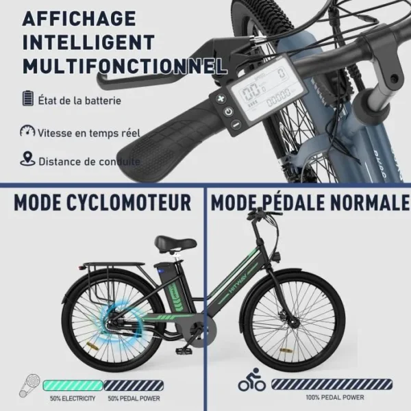 HITWAY Vélo Électrique 26" VAE, 250W, Batterie 36V/8,4Ah,Pédalage Assisté,BK8S Noir+HITWAY Panier de Vélo Avant – Image 3