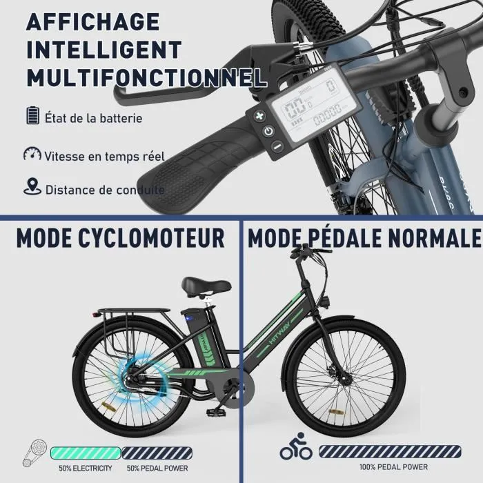 HITWAY Vélo Électrique 26" VAE, 250W, Batterie 36V/8,4Ah,Pédalage Assisté,BK8S Noir+HITWAY Panier de Vélo Avant – Image 3