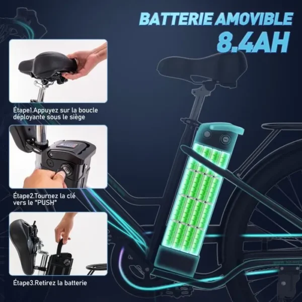 HITWAY Vélo Électrique 26" VAE, 250W, Batterie 36V/8,4Ah,Pédalage Assisté,BK8S Noir+HITWAY Panier de Vélo Avant – Image 4