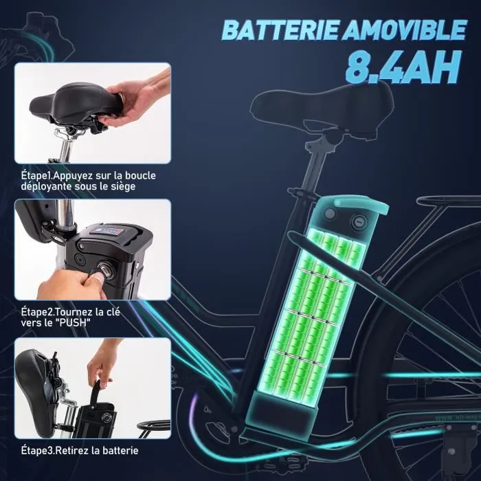 HITWAY Vélo Électrique 26" VAE, 250W, Batterie 36V/8,4Ah,Pédalage Assisté,BK8S Noir+HITWAY Panier de Vélo Avant – Image 4