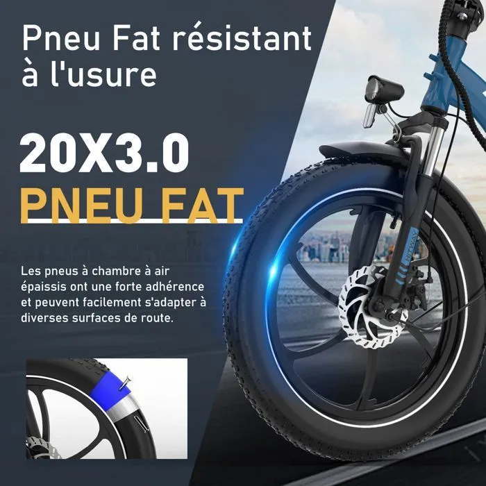 HITWAY Vélo Électrique pliable 20" - Batterie 36V/13Ah - Moteur 250W - 7 Vitesses - Bleu – Image 5