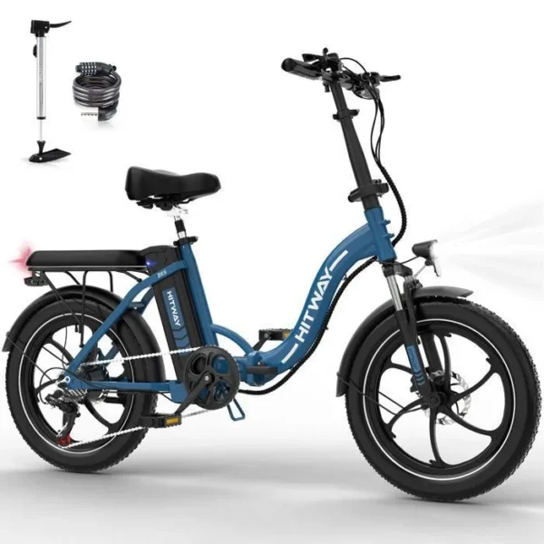 HITWAY Vélo Électrique pliable 20" - Batterie 36V/13Ah - Moteur 250W - 7 Vitesses - Bleu